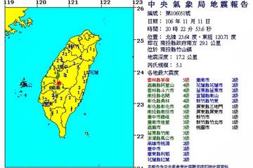 影／中部連5震 震央集中在南投竹山鎮