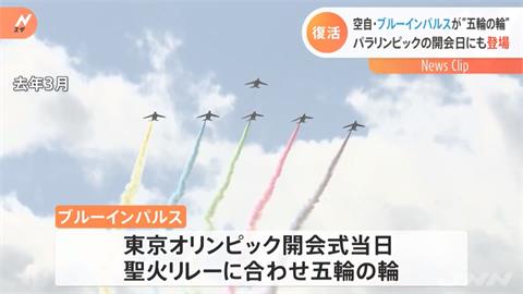 空中劃出奧運五環 空自「藍色衝擊飛行隊」開幕秀