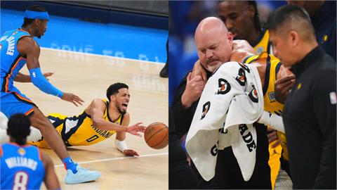 NBA總冠軍G7(影)／溜馬主控「哈利波特」無碰撞倒地掩面痛哭！半場領先雷霆1分