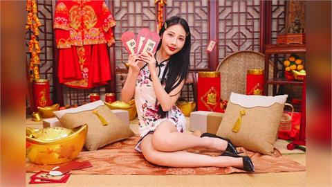 樂天女孩朋彭旗袍扮相拜年。（圖／承信運動行銷提供）