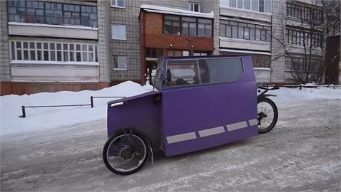 俄工程師改造車廂腳踏車 遇寒冷低溫也不怕