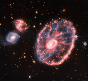 韋伯望遠鏡捕捉車輪星系碰撞如漣漪　繽紛外環旋轉奇觀