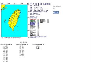 地震又來！花蓮縣23:58傳5.0地震 太魯閣震度5級