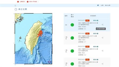 晚間9點52分　花蓮外海再發生芮氏規模4.3有感地震
