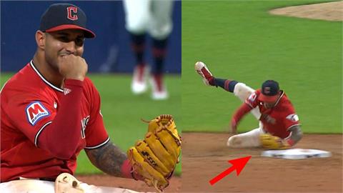 MLB(影)／你說不出看過更好的！守護者游擊「滑接手套碰壘」秀七星級雙殺守備