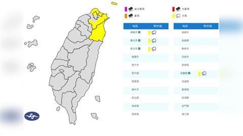 快新聞/4縣市大雨特報 氣象署示警「注意瞬間大雨」