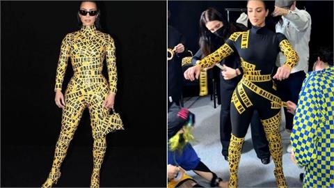 金卡戴珊又出招「黃色膠帶裝」現身巴黎時裝週　精品大牌高調聲援烏克蘭