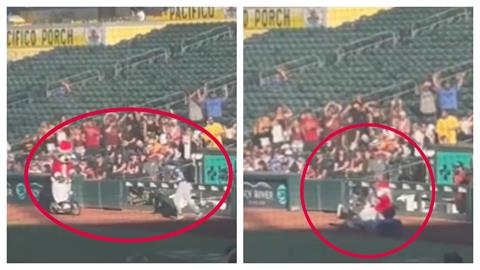 MLB／道奇球員遭吉祥物撞倒大場面！「騎滑板車」意外事故網友瘋傳