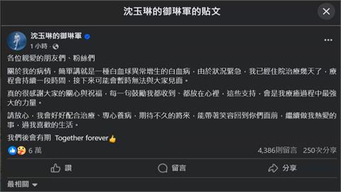 親自證實罹血癌！　沈玉琳：期待帶著笑容回到觀眾面前