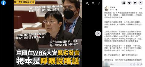 快新聞／中國在WHA稱「對台灣做了妥善安排」　王婉諭：聽完憤怒無比