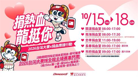 中職／捐血應援送大巨蛋台灣大賽門票！味全龍攜手台北捐血中心號召球迷挽袖做公益