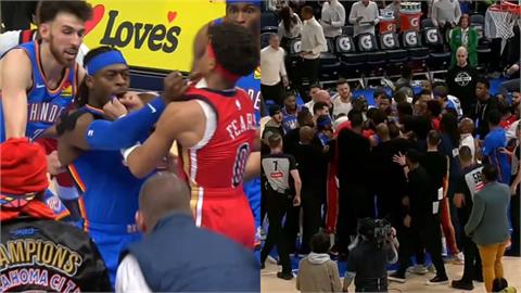 NBA(影)／大場面！多特「鎖喉」引爆大規模衝突　雷霆、鵜鶘多人衝進場內