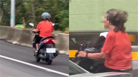 阿嬤妳欲去刁位！國道驚見紅衣嬤騎車狂飆…下秒「西瓜皮噴飛」驚險畫面曝光