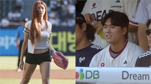運動美女(影)／「水彈女王」權恩妃開球！球場濕身白色背心辣翻　斗山熊球員當場看傻