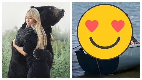 俄國辣妹和「壯漢」黏TT同船釣魚！她「摟肩＋閒談」網驚呆：是大棕熊