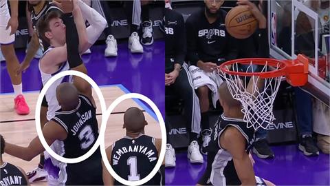 NBA(影)/跟「兩個和尚」搶肯定沒水喝!爵士中鋒遭文班亞馬賞「強盜式火鍋」