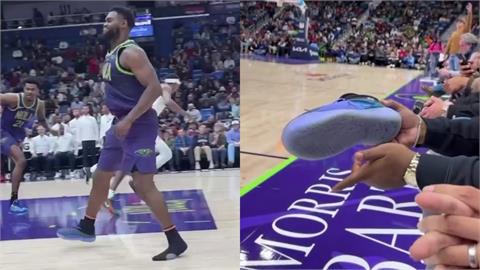NBA(影)／鞋子又不見！鵜鶘胖虎大學踩破球鞋　職籃出賽單腳被場邊VIP撿走