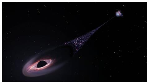 太空首例！「狂奔的黑洞」一路撞出20萬光年全新恆星帶軌跡