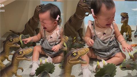 心疼又可愛！萌娃被恐龍玩偶包圍　在「侏羅紀公園」中無處可逃嚇哭