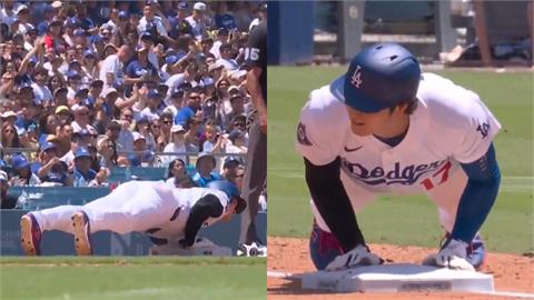 MLB(影)／體力用不完？大谷衝三壘「即興伏地挺身」引熱議：今天是練胸日？