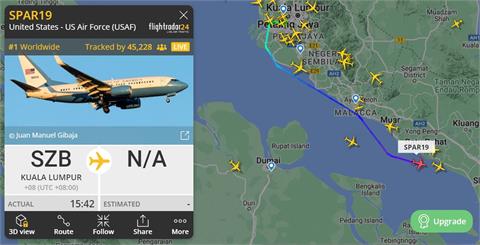 快新聞／目的地是台灣？ 裴洛西專機「SPAR19」從馬來西亞起飛