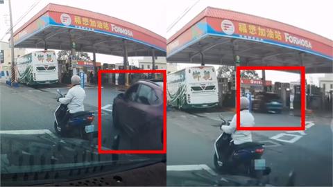 休旅車見路口紅燈「衝進加油站」！10秒假動作偷吃讓眾人看傻