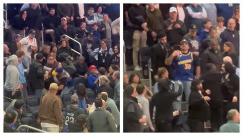NBA(影)/勇士主場球迷爆衝突!一位穿30號柯瑞球衣球迷揍人被請出場
