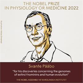 快新聞／諾貝爾醫學獎揭曉！　瑞典生物遺傳學者帕博獲獎