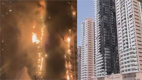 阿拉伯36樓住宅「暗夜起火」　整棟狂燒竄天場面駭人