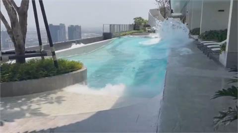 緬甸8.2強震　曼谷高樓「泳池變瀑布」　泳客險遭沖下樓