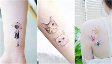彩色紙鶴、玫瑰花瓣、無臉男也太可愛了吧！來自韓國3位文青刺青師，這些彩色圖案刺青很可以