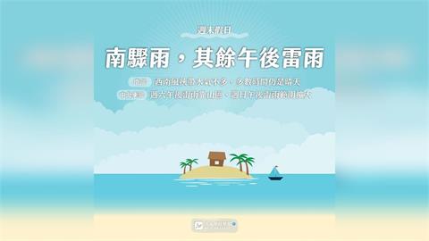 快新聞／週末天氣出爐！專家曝「這天」雨勢升級　午後雷雨擴大襲台