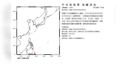 菲律賓爆規模8.2強震！中央氣象署接獲通報：可能引發太平洋海嘯威脅