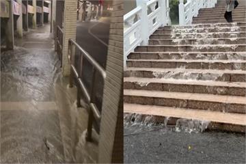【有片】豪雨襲擊北台灣！淡江、政大驚見小溪　文化狂風猛吹雨勢「橫著下」