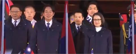 快新聞／就任後首度出席總統府元旦升旗！賴清德、蕭美琴揮舞國旗陪國人迎接曙光