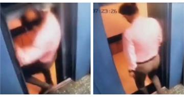 監視器拍下驚險一幕！電梯疑驅動系統故障　男子踏出瞬間暴衝