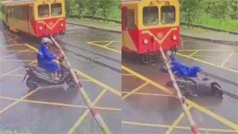 平交道驚魂！8旬雨衣伯闖阿里山林鐵　列車「急煞一瞬間」太驚險
