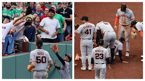 MLB(影)／意外事故超痛！球迷伸手接球竟害外野手腳踝扭傷痛苦倒地緊急退場