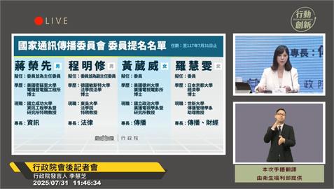 快新聞／懸缺1年！政院提4名NCC委員　蔣榮先任主委