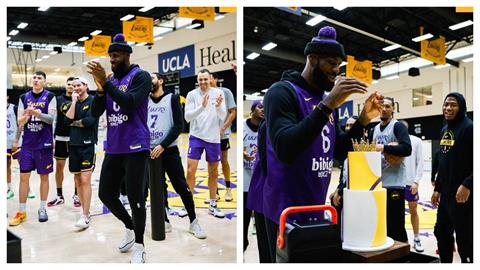 NBA(影)／詹皇歡慶41歲生日！湖人隊友獻唱生日快樂歌送上「國王蛋糕」