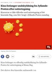 丹麥報紙刊登「五枚冠狀病毒旗」 中國氣炸要求道歉