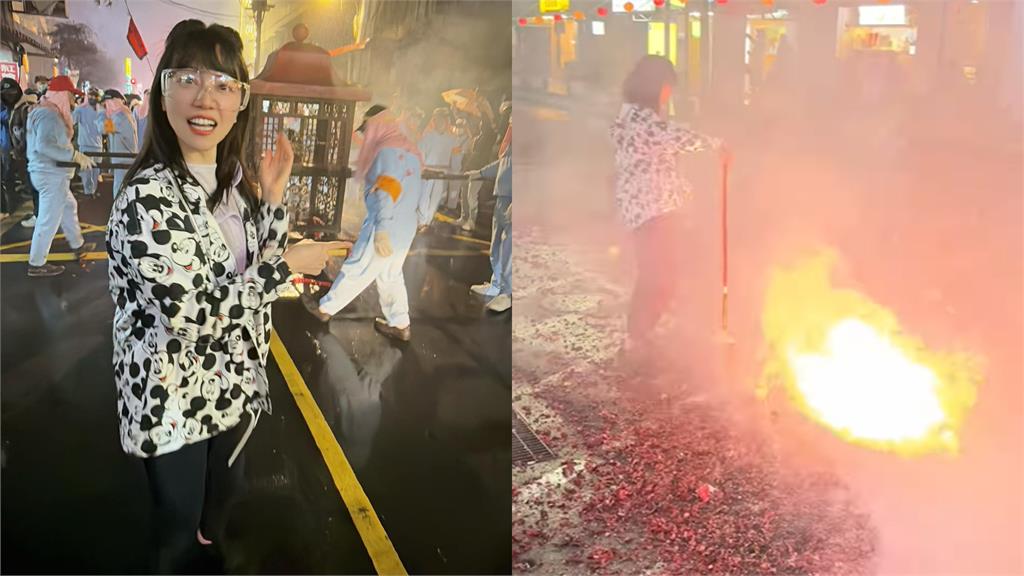 高嘉瑜現身內湖「炸土地公」險出事!未燃盡鞭炮「突爆開發爐」她急提醒