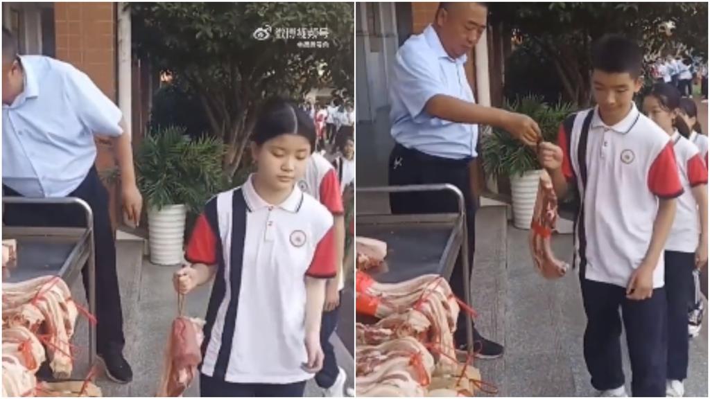 真的笑不出來！中國這學校頒獎「竟送生豬肉」　學生全程眼神死