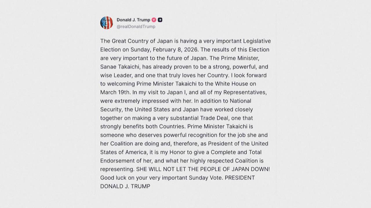 日本眾院大選週日登場　川普公開表態支持高市早苗