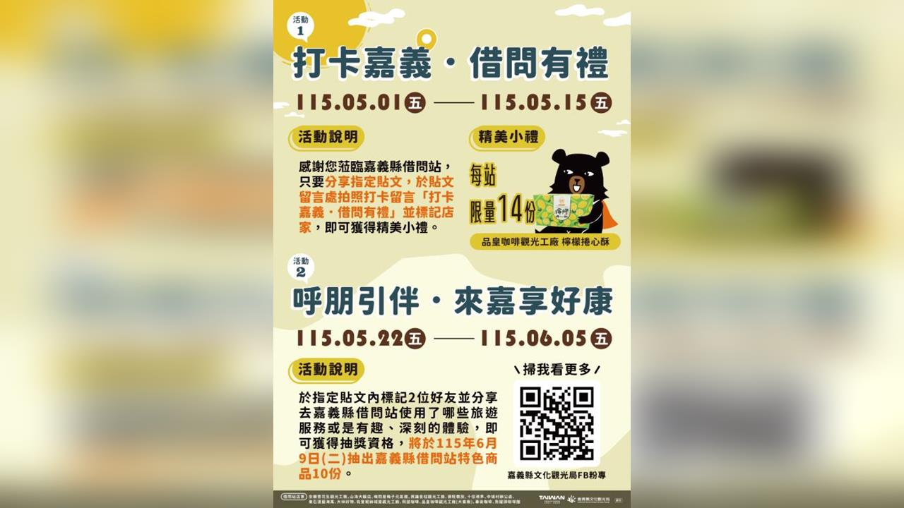 嘉義縣借問站再升級！14處服務據點邀旅客打卡、留言拿好禮