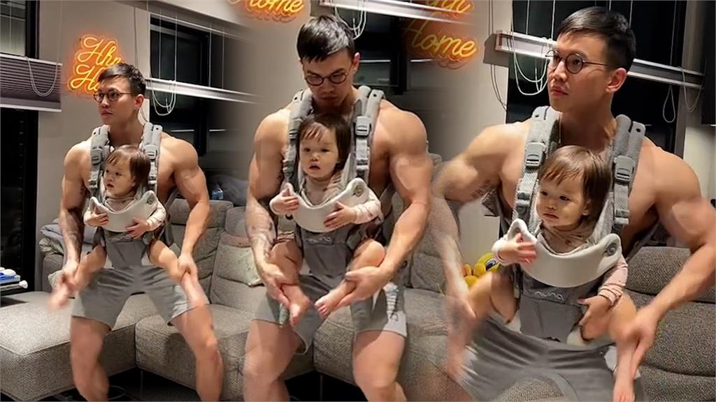 魔性舞蹈！健體爸背1歲娃跳「水母舞」　狂扭結實肌肉網笑翻