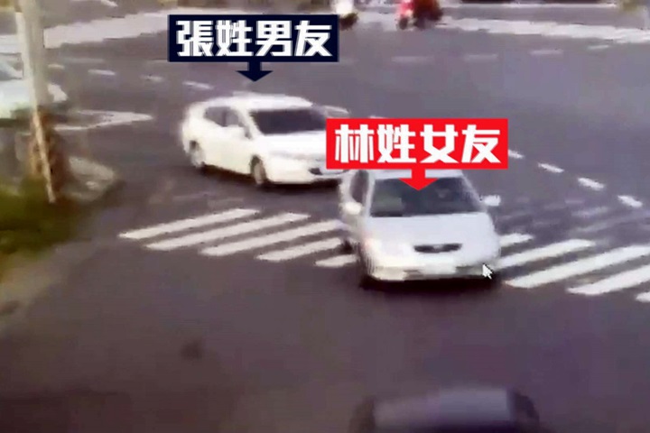 男友貼心跟車 新手女駕駛急剎追撞