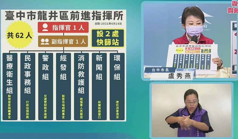 快新聞／台中+1！ 龍井群聚案擴大 盧秀燕拍板設立前進指揮所