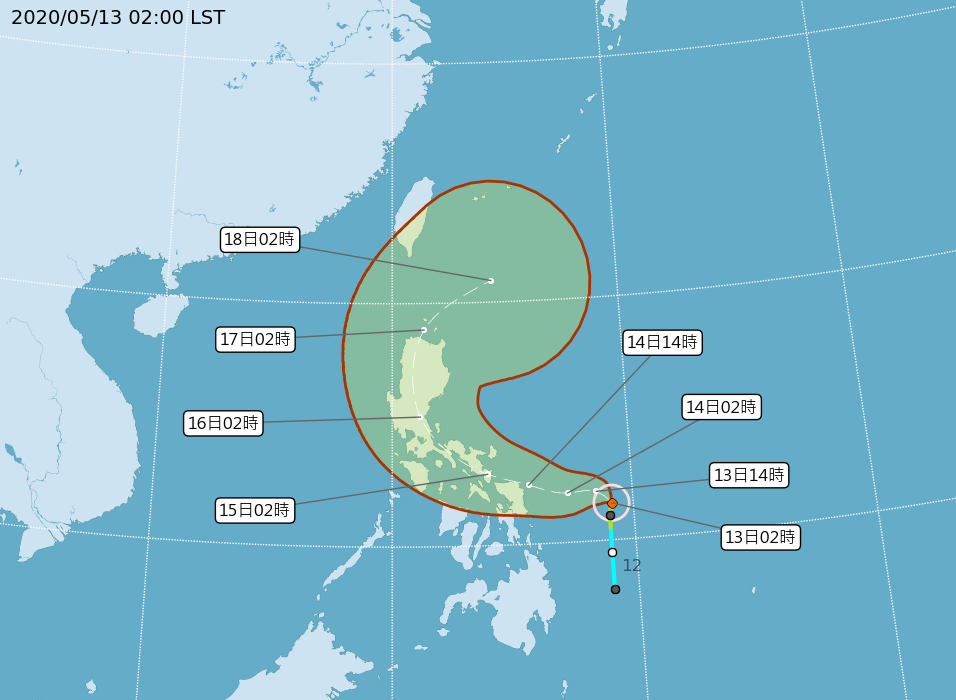 [2020/05/13]今各地多雲到晴好天氣！輕颱「黃蜂」最新路徑曝光