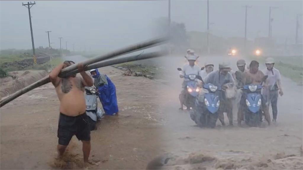 蘭嶼雨彈狂炸！路面成泥流遊客全堵住　熱心男「肩扛超粗水管」神救援